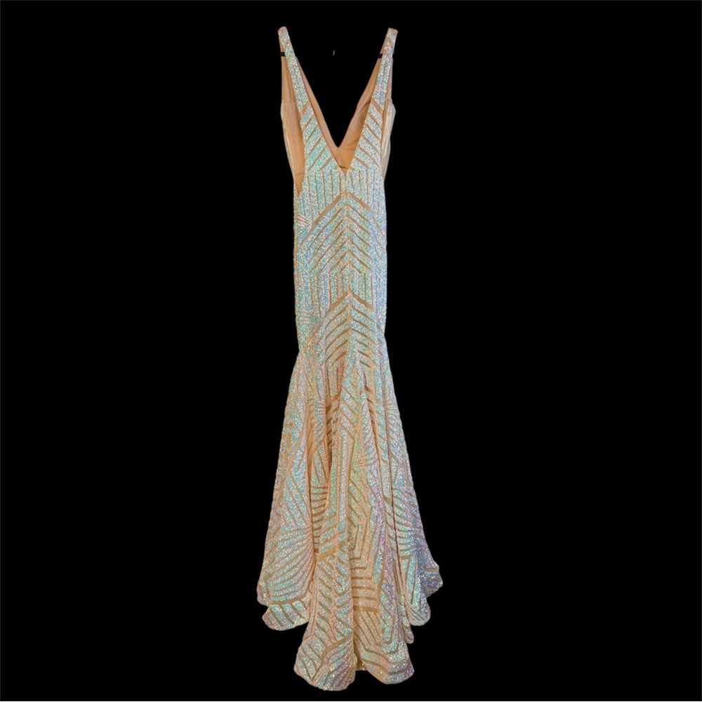 Jovani Low V Neck Sequin Sheath Mermaid Prom Dress Size 8 NWT $680 - Picture 5 of 8